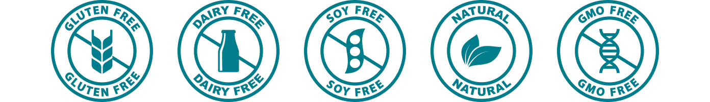 Natural ingredients, gluten free, dairy free, soy free, non gmo badges for PureHealth Research liver health supplements