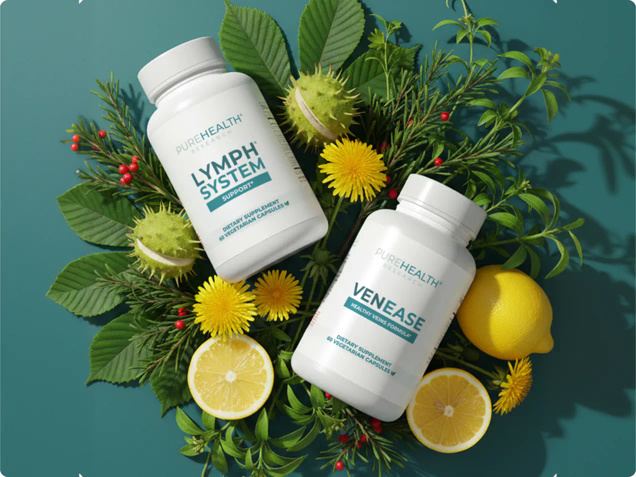 PureHealth Research lymphatic drainage supplements with ingredient display