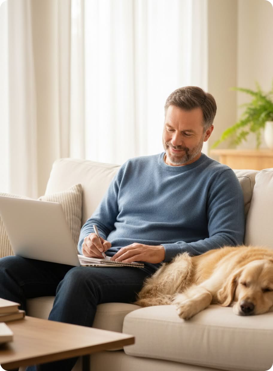 man and dog relaxing