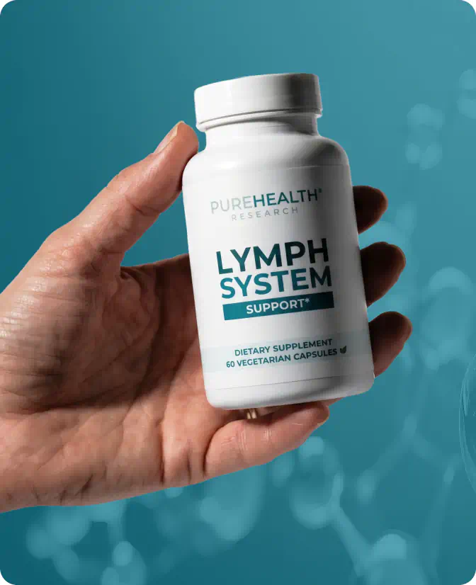 Hand holding Lymph System Support bottle