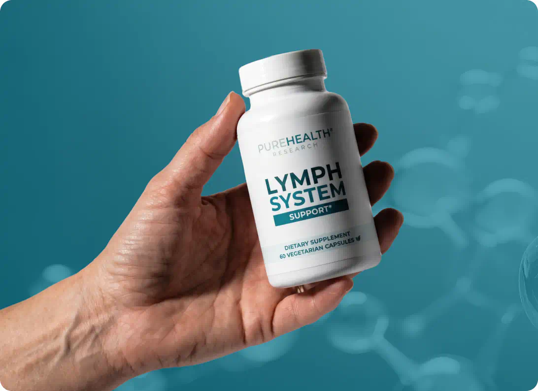 Hand holding Lymph System Support bottle