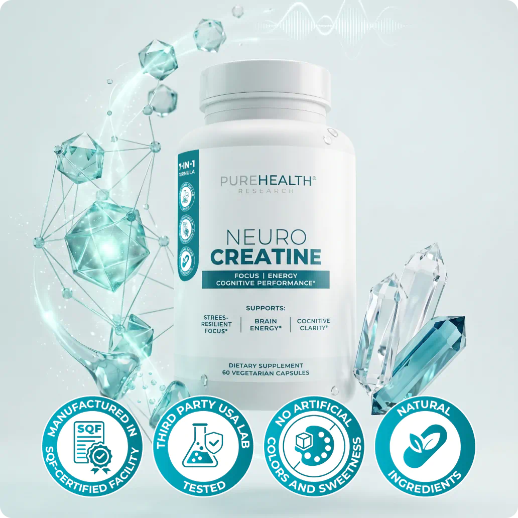 NeuroCreatine bottle with quality badges