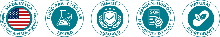 Made in USA, third-party USA lab tested, quality assured, manufactured in SQF-certified facility, natural ingredients, clinicians choice